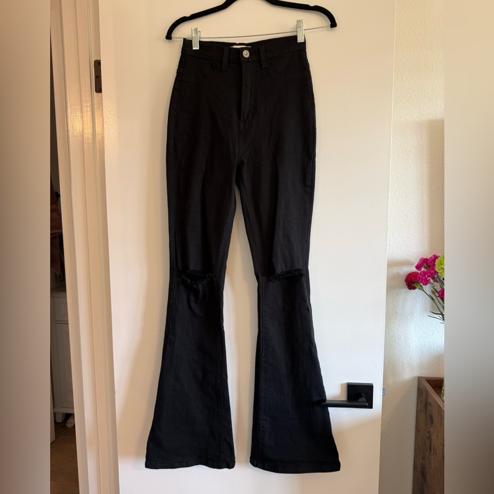 Aphrodite High Rise Flare Leg Black Jeans - 7